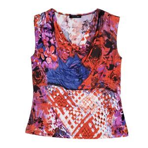 90s Y2K Cowl Neck Tank Top M Floral Whimsigoth Fairy Grunge Artsy